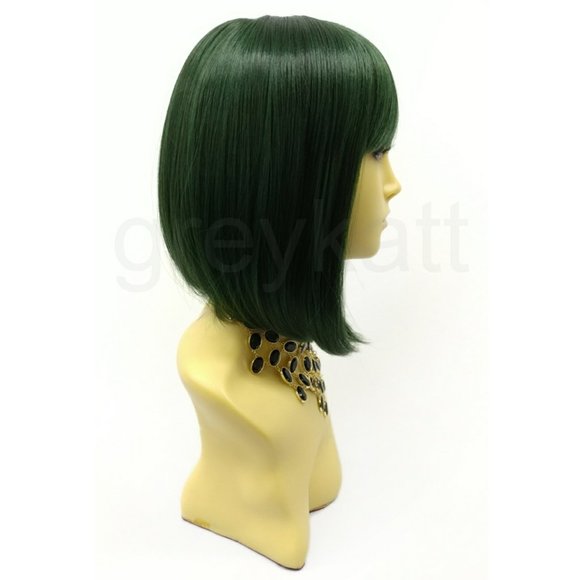 Green long bob heat resistant wig w/ bangs - Picture 2 of 5